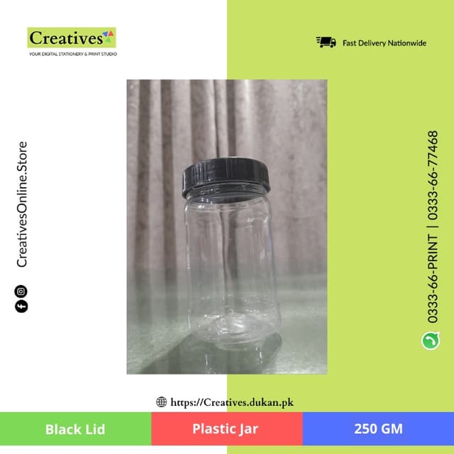 Plastic Jar Black Lid 250 gm