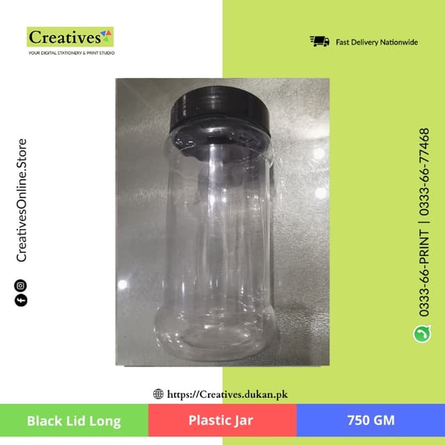 Plastic Jar Black Lid 750 gm