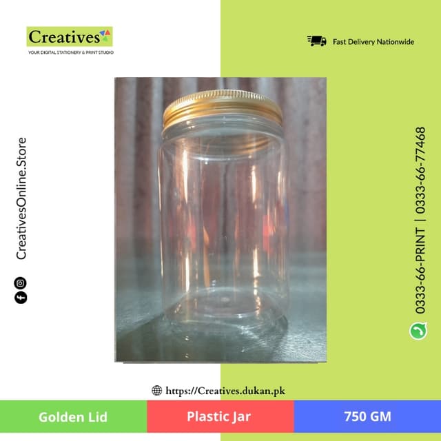 Plastic Jar Golden Lid 750 gm