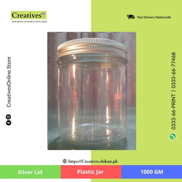 Plastic Jar Silver Lid 950-1000 gm.
