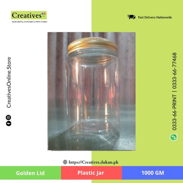 Plastic Jar Golden Lid 950-1000 gm.